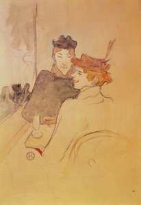 To kvinder sidder på en cafe (blyant og wc på kort) af Henri de Toulouse Lautrec